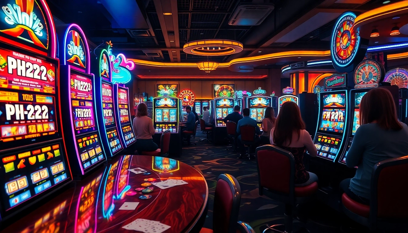Players enjoying the thrill of winning at PH222 slot machines in a vibrant casino environment.