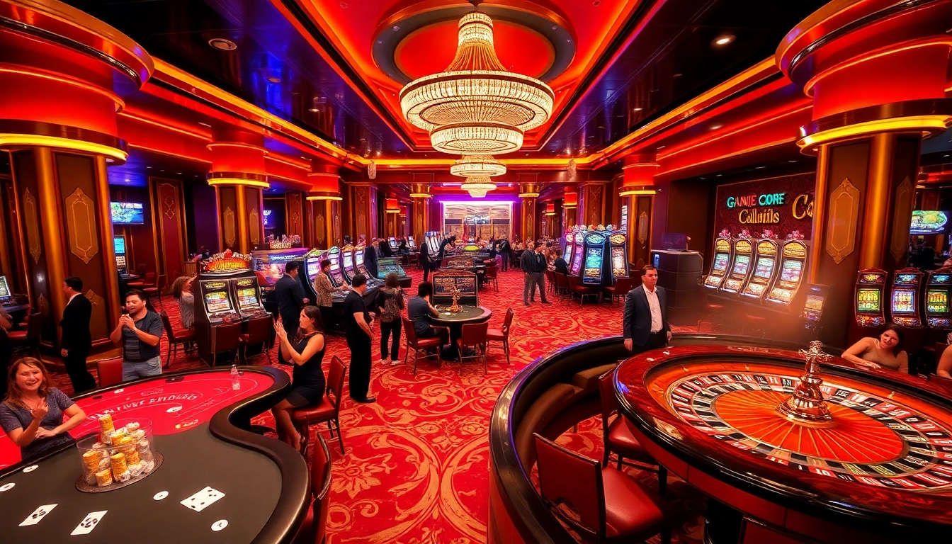 Experience the excitement of Casino C168 as players gather around vibrant gaming tables and slot machines.